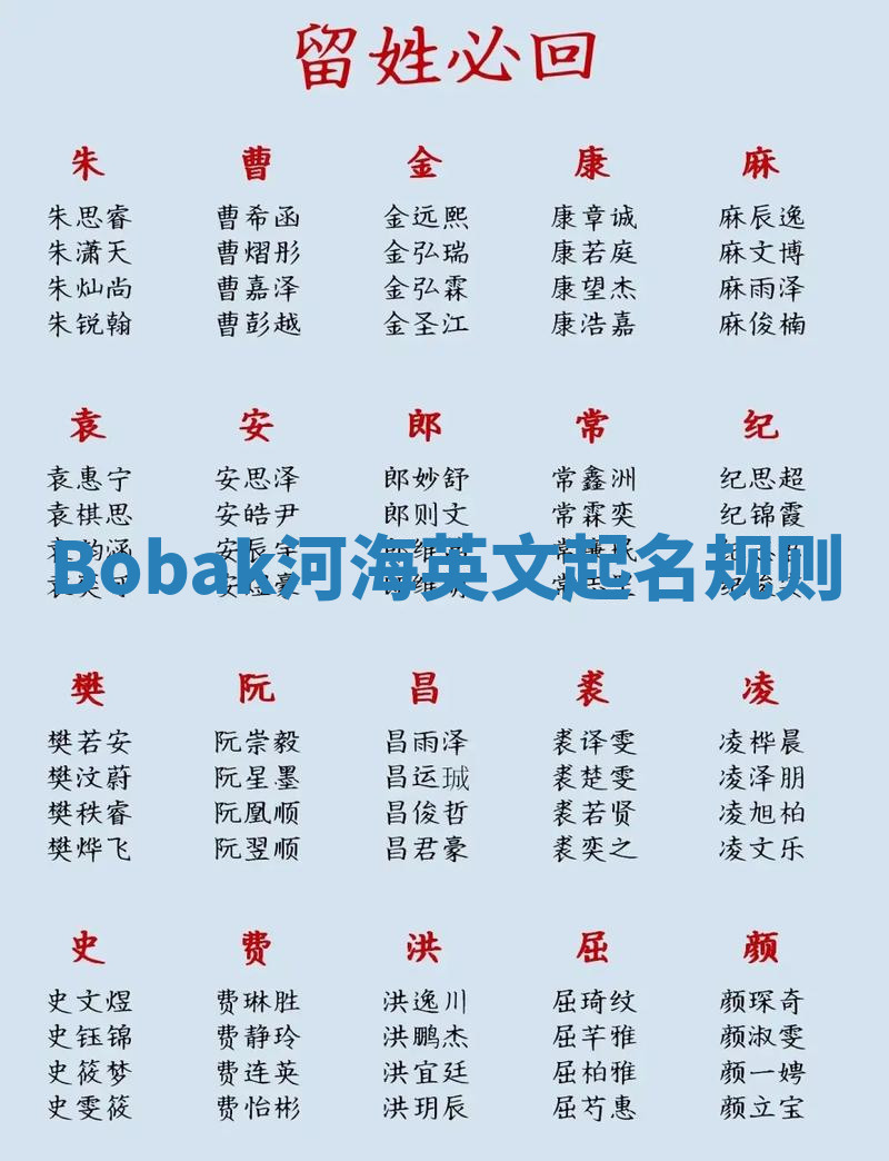 Bobak河海英文起名规则 Bobak河海英文起名规则