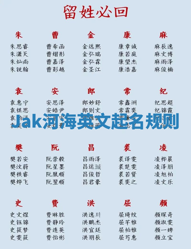 Jak河海英文起名规则